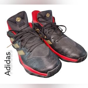Adidas Harden Stepback Basketball shoes, red, gold, and black, men's size 12.5